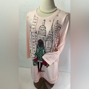 Mesh+lace Women’s Top Size L Shopaholic Color Light Pink 3/4 Sleeves Knit